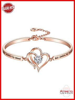 Sister Heart Bangle Bracelet Best Friend Gift Engraved Metal